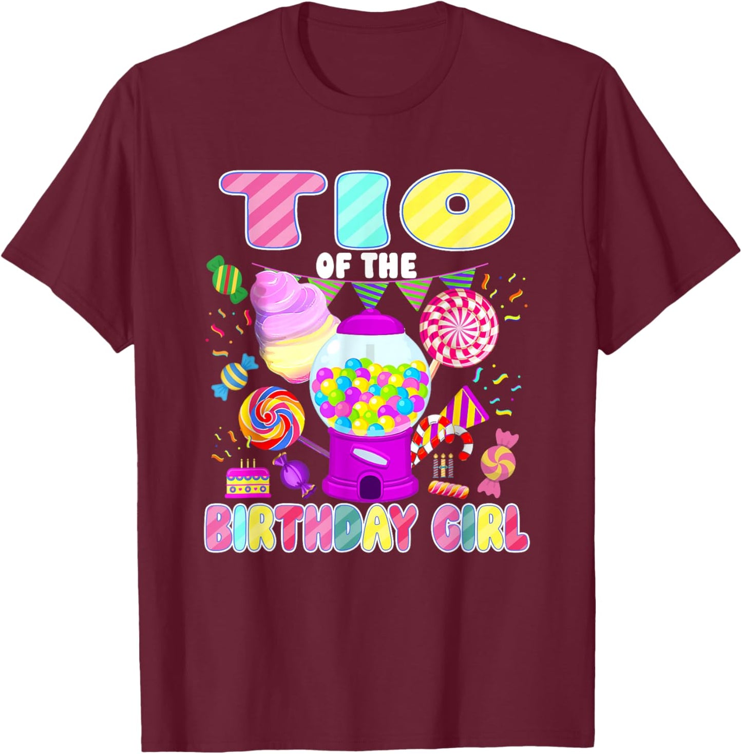 TIO of The Birthday Girl Candyland Matching Family T-Shirt - T-Shirt | Maroon