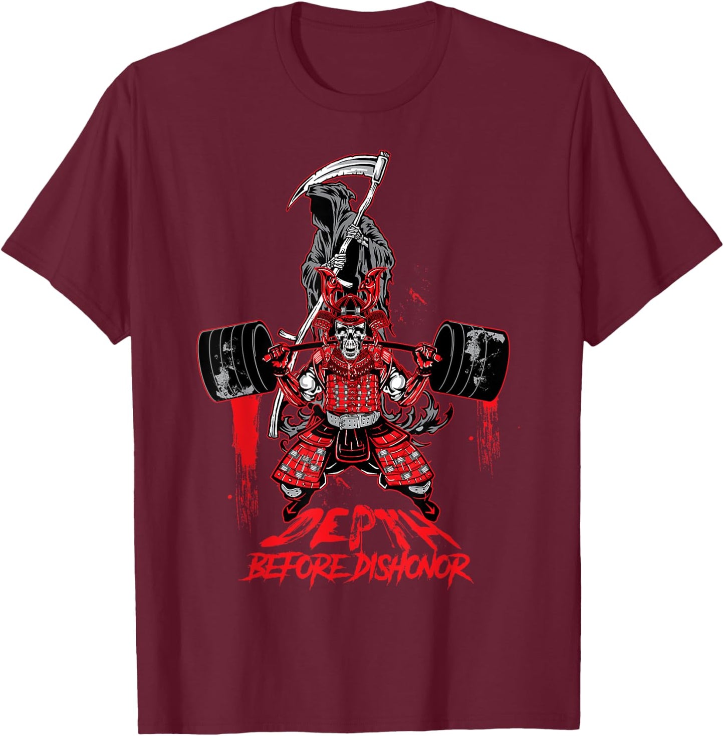 Leg Day Legends : Samurai Squats Barbell with Death T Shirt T-Shirt - T-Shirt | Maroon
