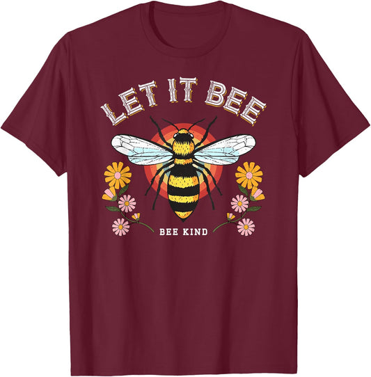 Vintage Retro Style Honeybee flowers Love Let it Bee Kind T-Shirt - T-Shirt | Maroon