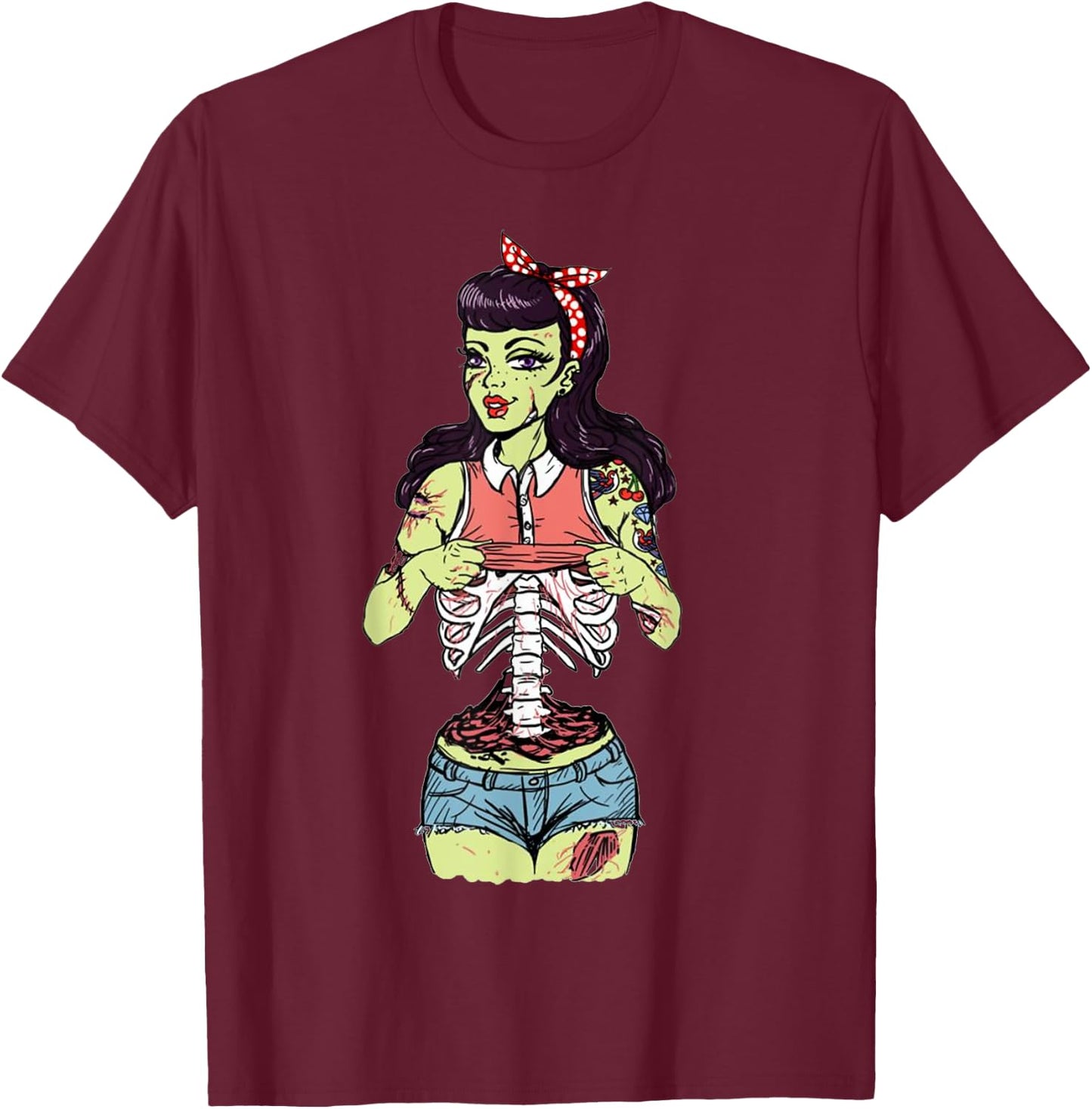 Zombie Pin Up Girl T-Shirt - T-Shirt | Maroon