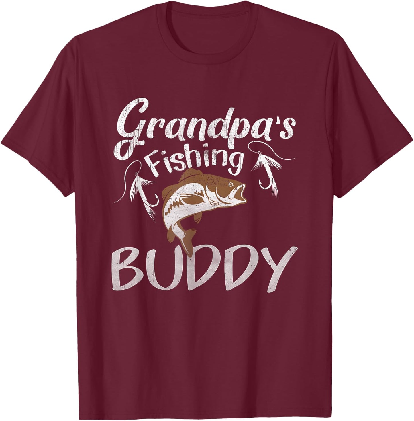 Grandpa's Fishing Buddy Grandson Granddaughter T-Shirt - T-Shirt | Maroon