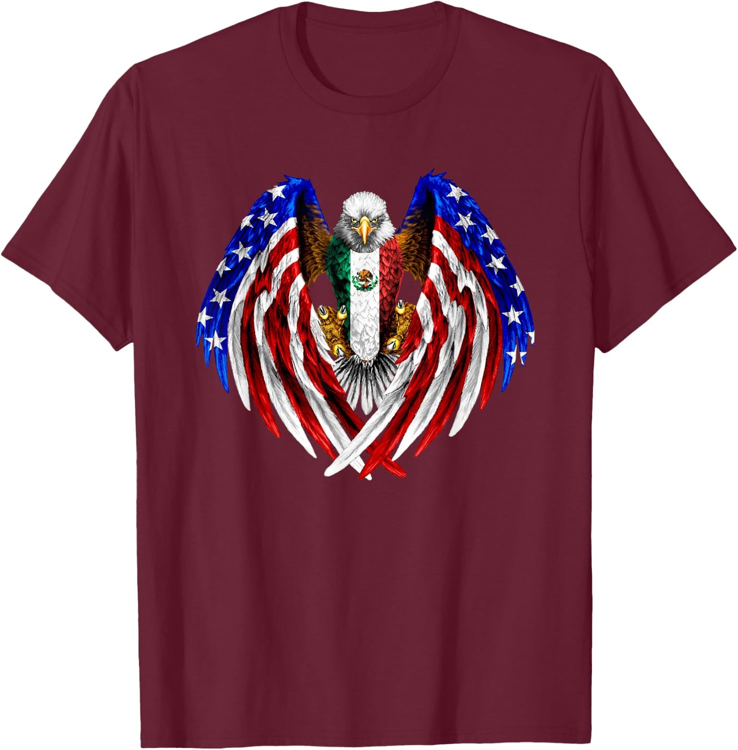 Mexican American Mexico USA Flag Eagle T-Shirt - T-Shirt | Maroon