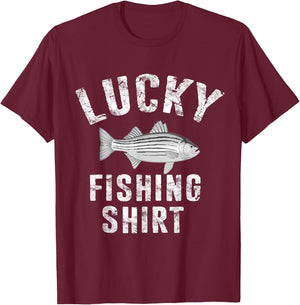 Lucky Fishing Shirt Striped Bass Striper Fish Funny T-Shirt - T-Shirt | Maroon