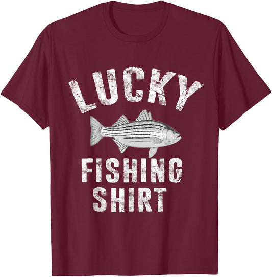 Lucky Fishing Shirt Striped Bass Striper Fish Funny T-Shirt - T-Shirt | Maroon