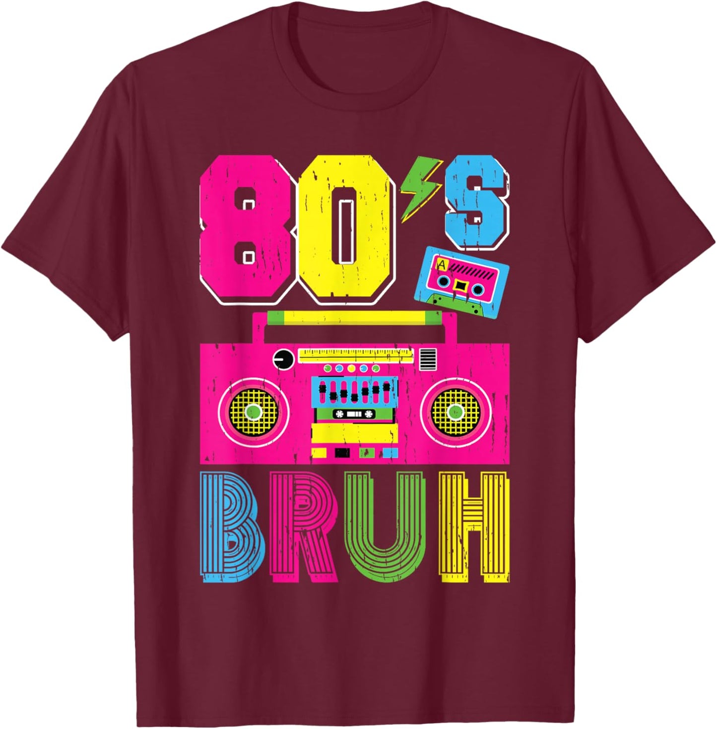 Retro 80s Bruh Outfits for Boys 1980s Party Outfit Eighties T-Shirt - T-Shirt | Maroon