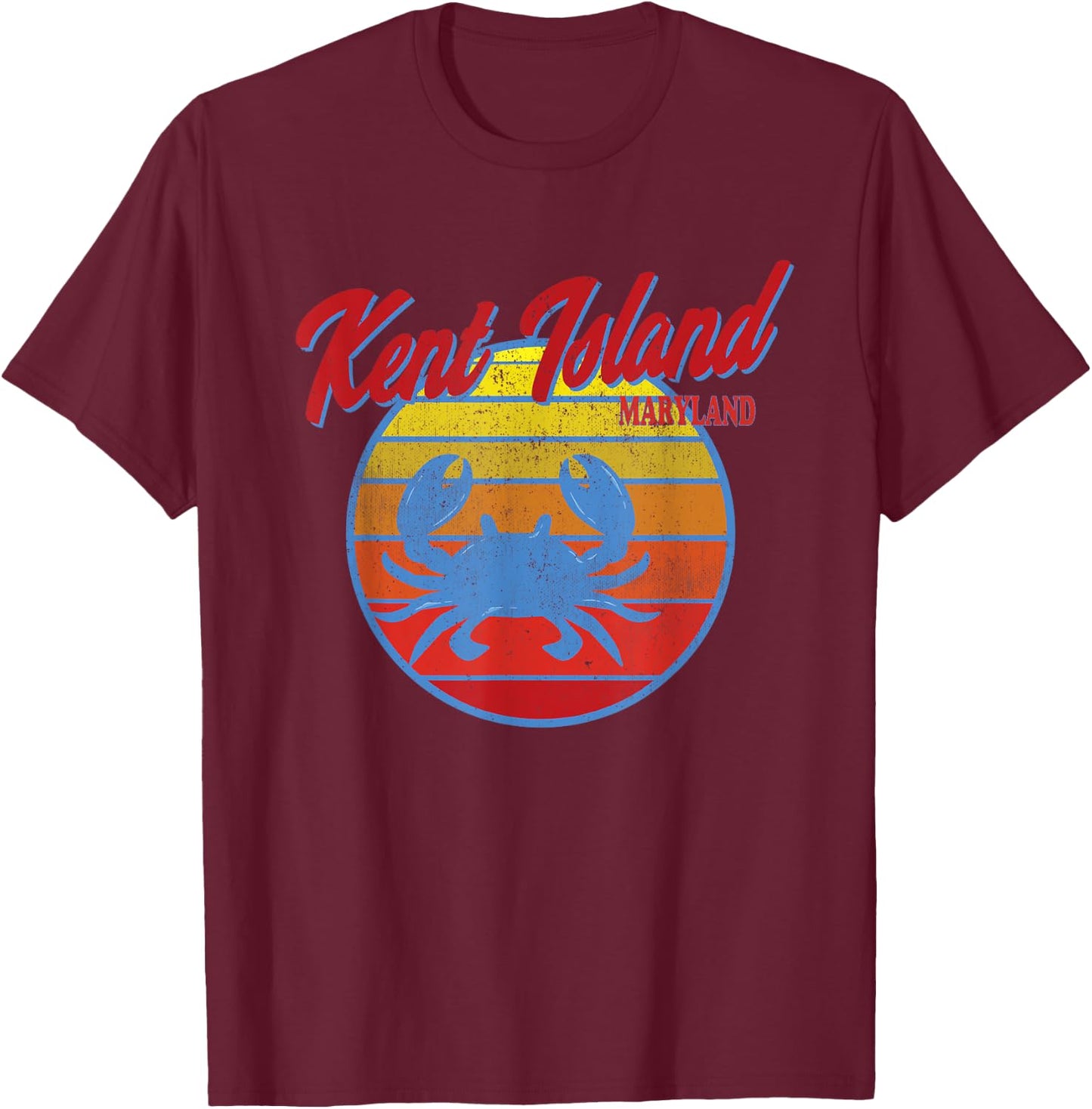 Kent Island MD Retro Blue Crab Ocean Sunset T-Shirt - T-Shirt | Maroon