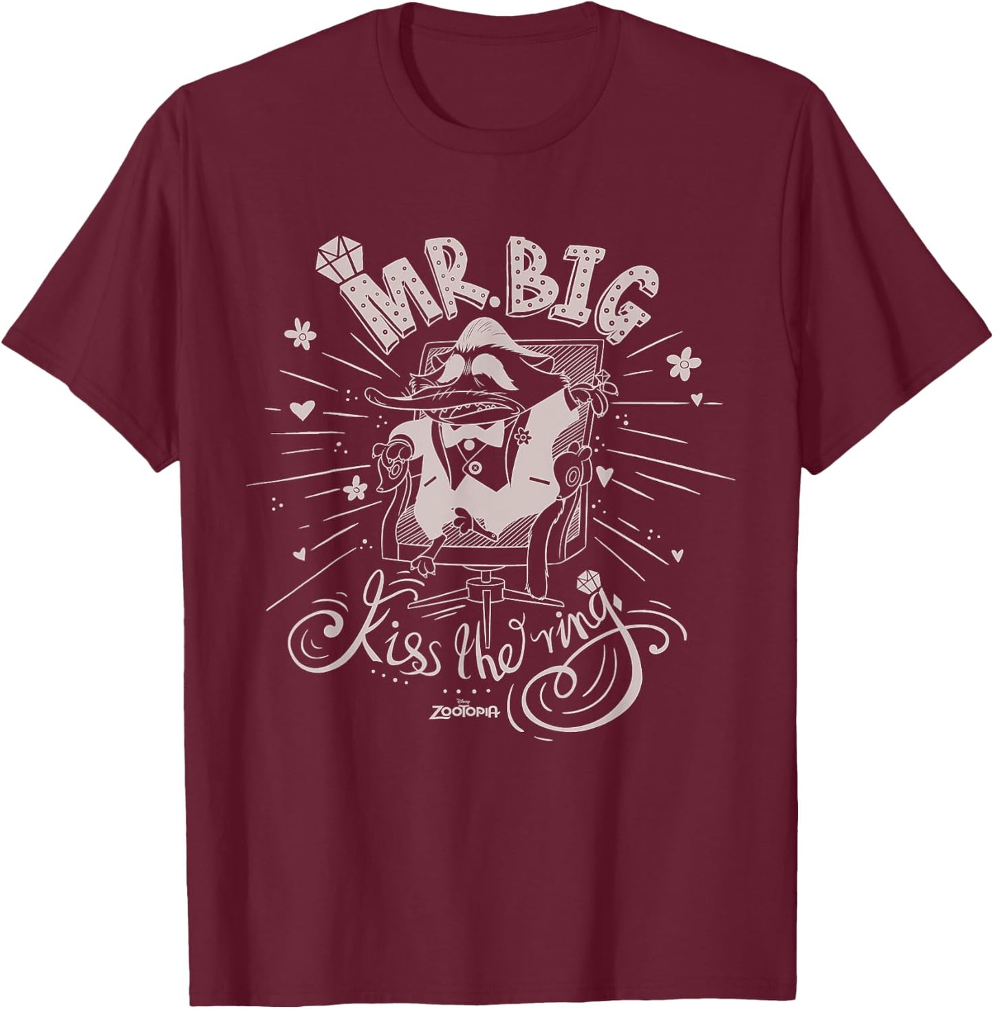 Disney Zootopia Mr. Big Kiss the Ring Illustrated T-Shirt - T-Shirt | Maroon