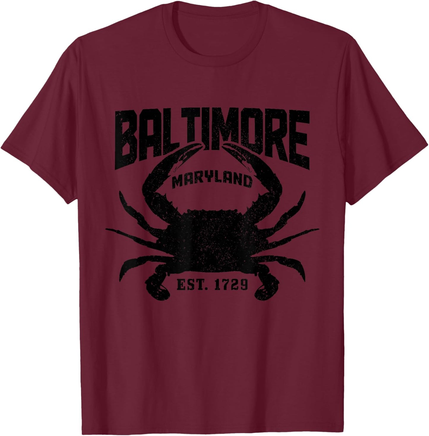 Baltimore Maryland Est. 1729 Pride Blue Crab Vintage T-Shirt - T-Shirt | Maroon