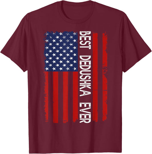 Best Dedushka Ever Vintage American Flag Fathers Day T-Shirt - T-Shirt | Maroon
