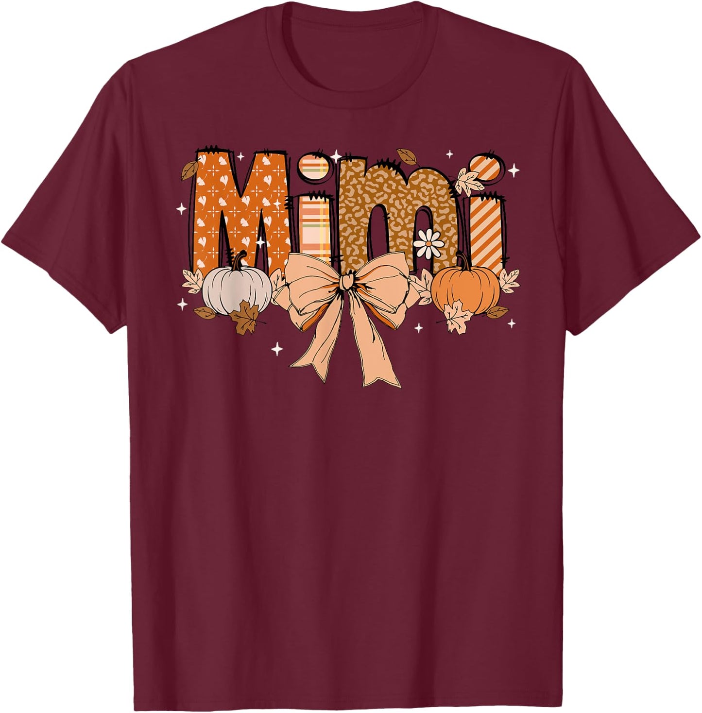 Mimi Pumpkin Fall Coquette Bow Thanksgiving Mom Women T-Shirt - T-Shirt | Maroon