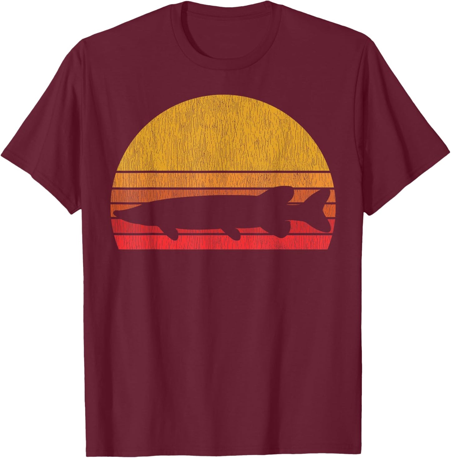 Northern Pike Retro Fishing Outline Fisherman Gift T-Shirt - T-Shirt | Maroon