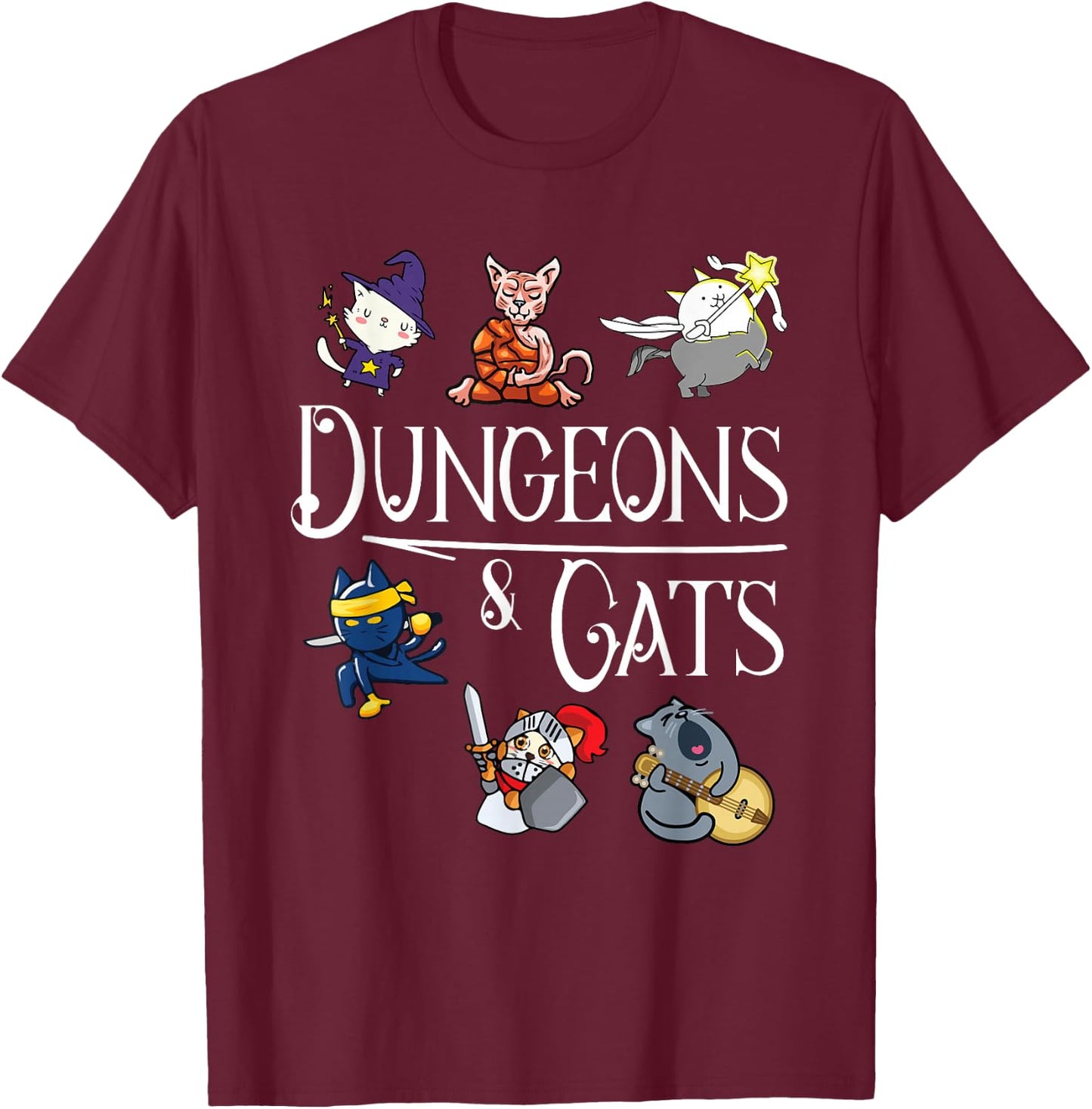 Dungeons and Cats Funny Dragon Cat Kitten Lover Kitty Gift Small T-Shirt - T-Shirt | Maroon