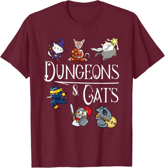 Dungeons and Cats Funny Dragon Cat Kitten Lover Kitty Gift Small T-Shirt - T-Shirt | Maroon