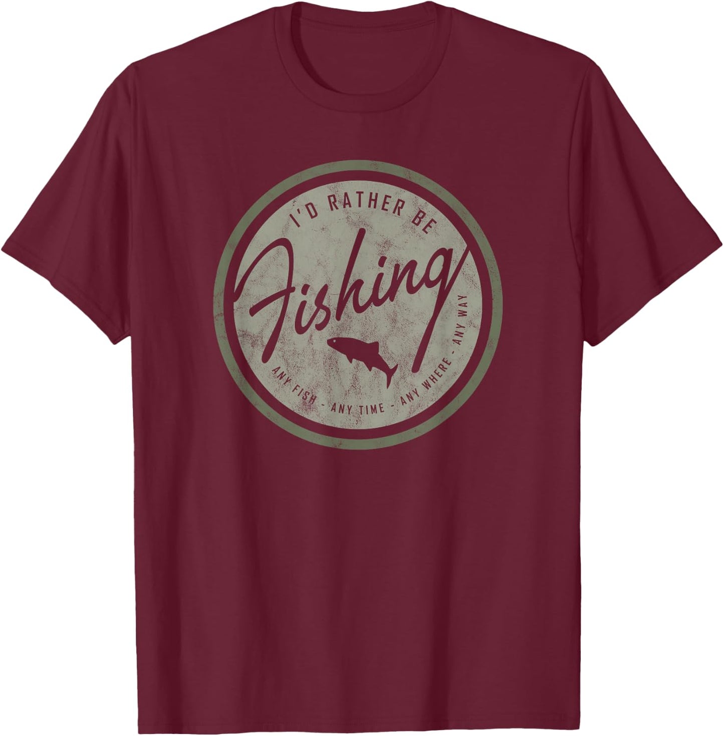 River Monkey -Adults Kids Retro Distressed Olive on Dark Fishing Small Black Short Sleeve T-Shirt - T-Shirt | Maroon