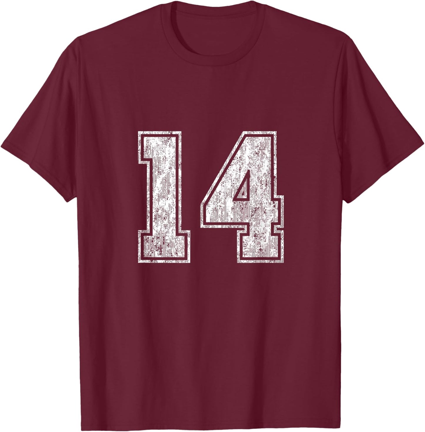Number 14 Vintage Fourteen Sports Design T-Shirt - T-Shirt | Maroon