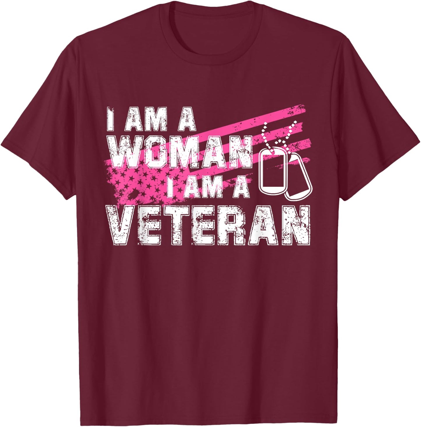 Veteran Female Pink USA Flag Veterans Day Memorial Military T-Shirt - T-Shirt | Maroon