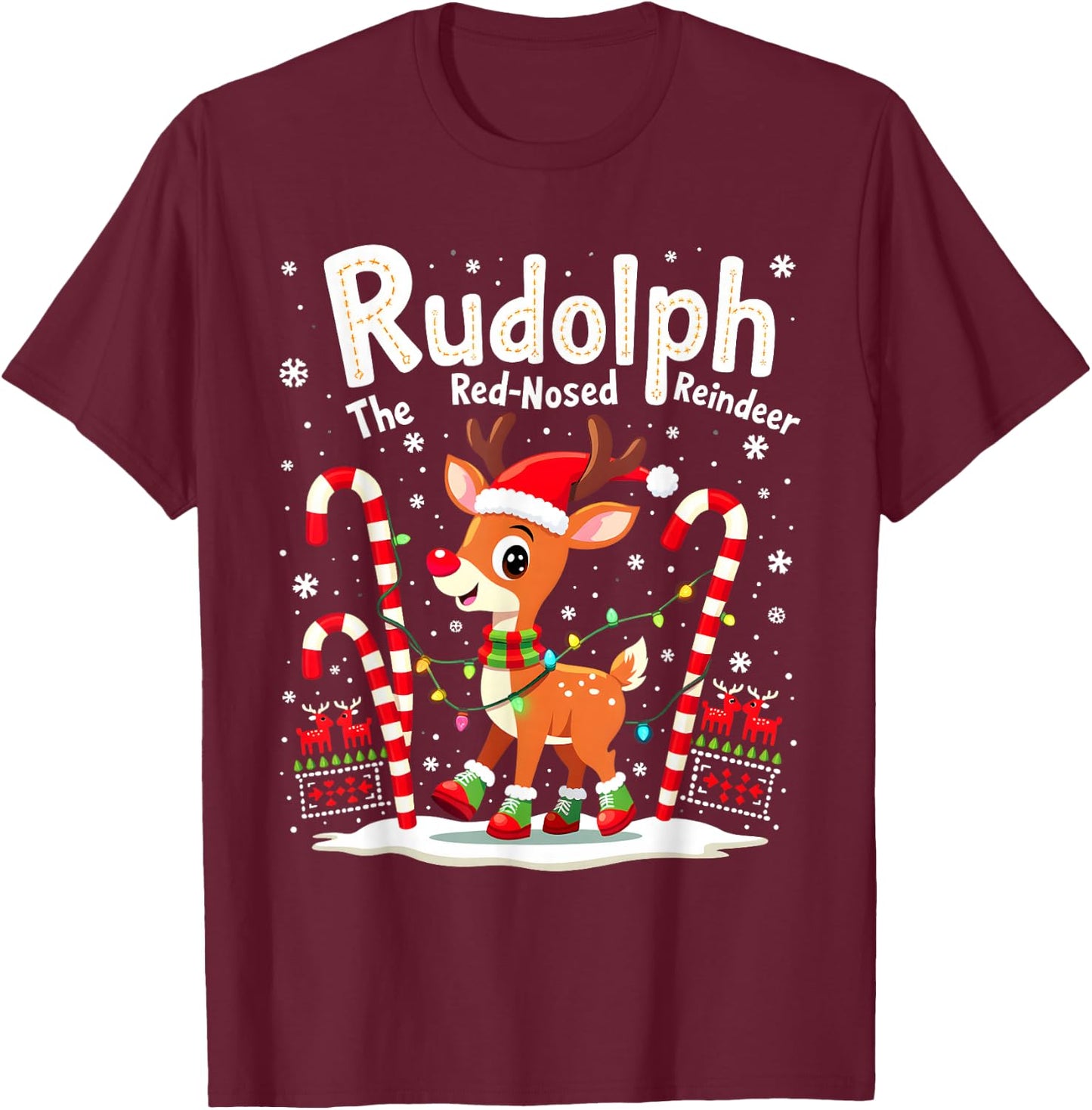 Funny Rudolph The Red Nosed Reindeer Cute Matching Xmas T-Shirt - T-Shirt | Maroon
