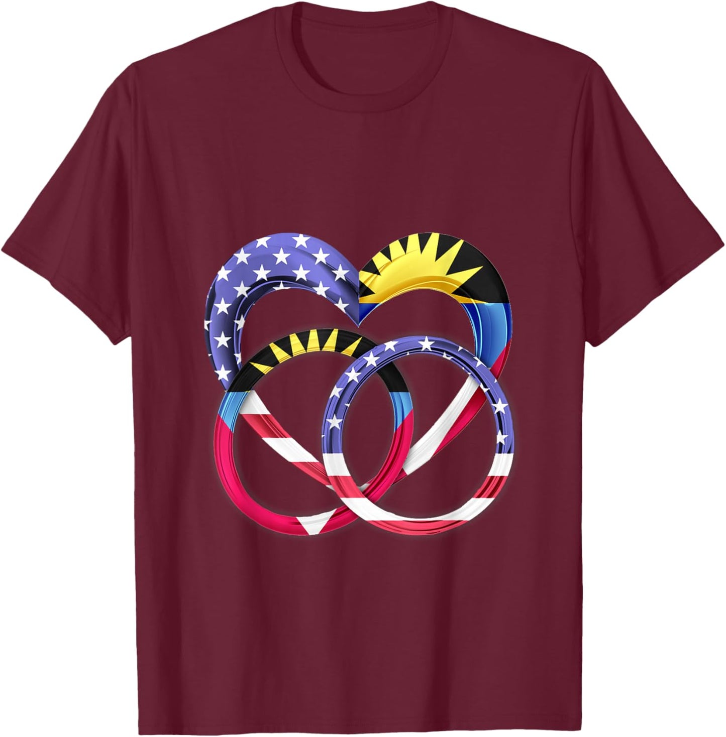 American Flag Heart Wedding Rings Marriage Antigua T-Shirt - T-Shirt | Maroon