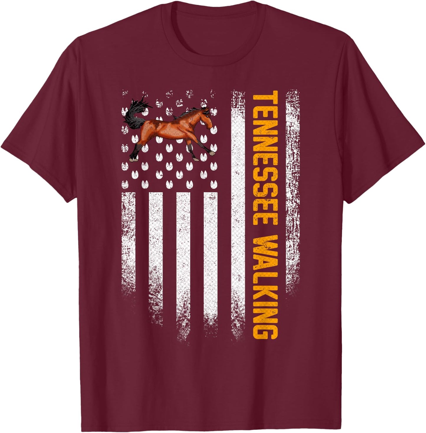 Vintage USA American Flag Tennessee Walking Horse Funny Gift T-Shirt - T-Shirt | Maroon
