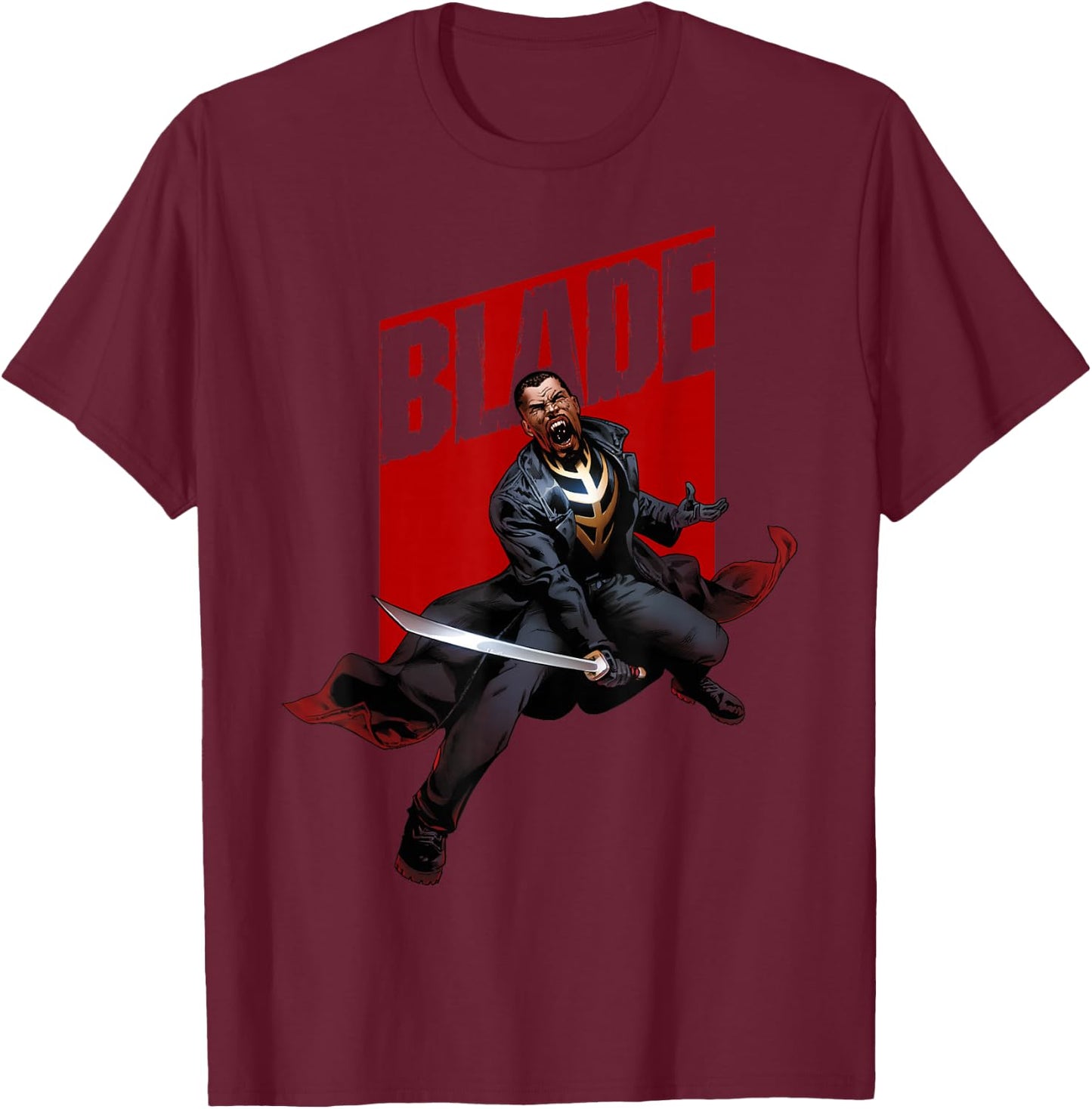 Marvel Blade The Vampire Hunter Intimidating Shout T-Shirt - T-Shirt | Maroon