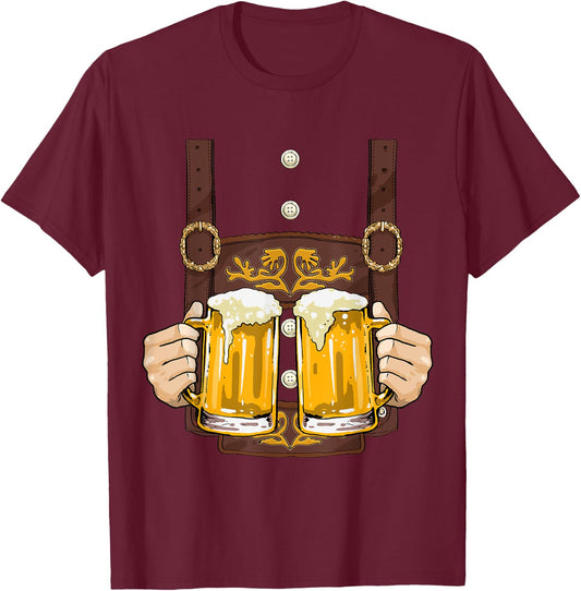 Lederhosen Costume Shirt Oktoberfest Men Cheers Beer Mug T-Shirt - T-Shirt | Maroon