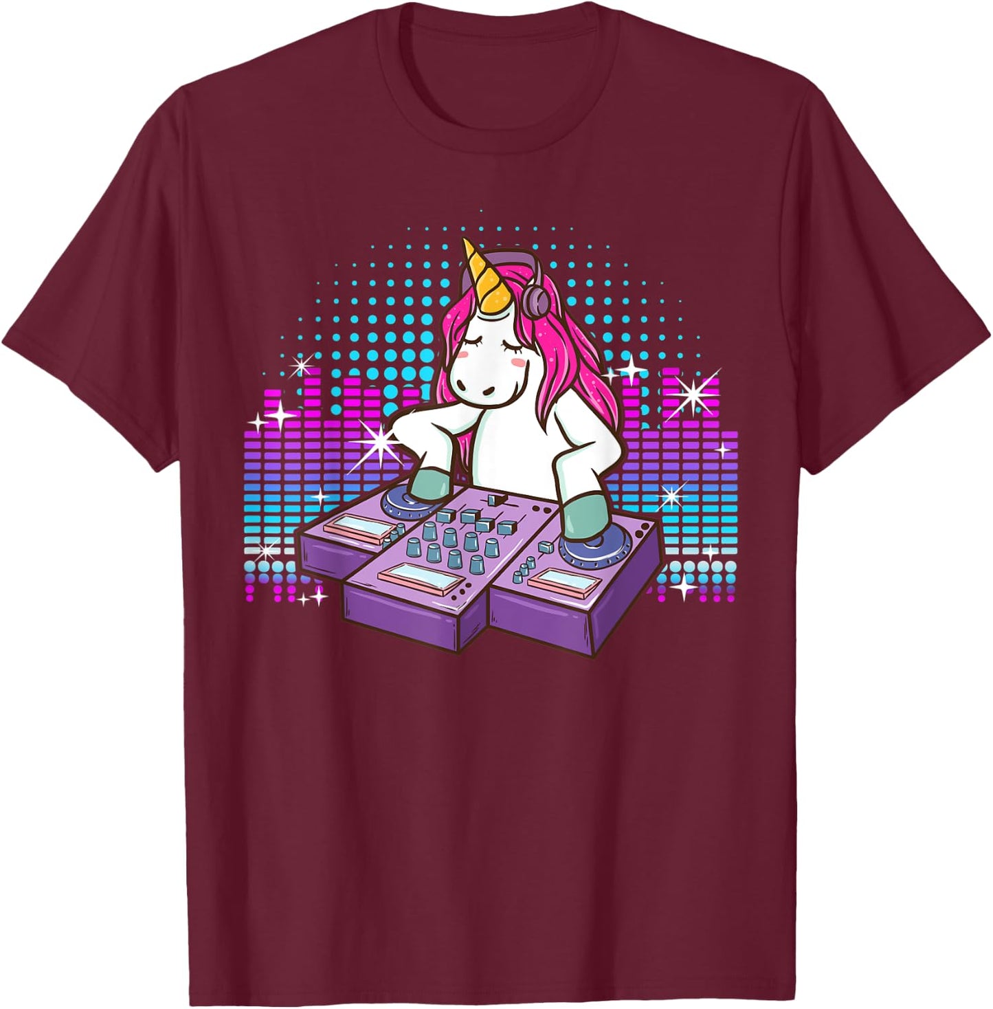 Fun DJ Shirt Unicorn T Shirts DJ Turntable Shirt Rave Shirt T-Shirt - T-Shirt | Maroon