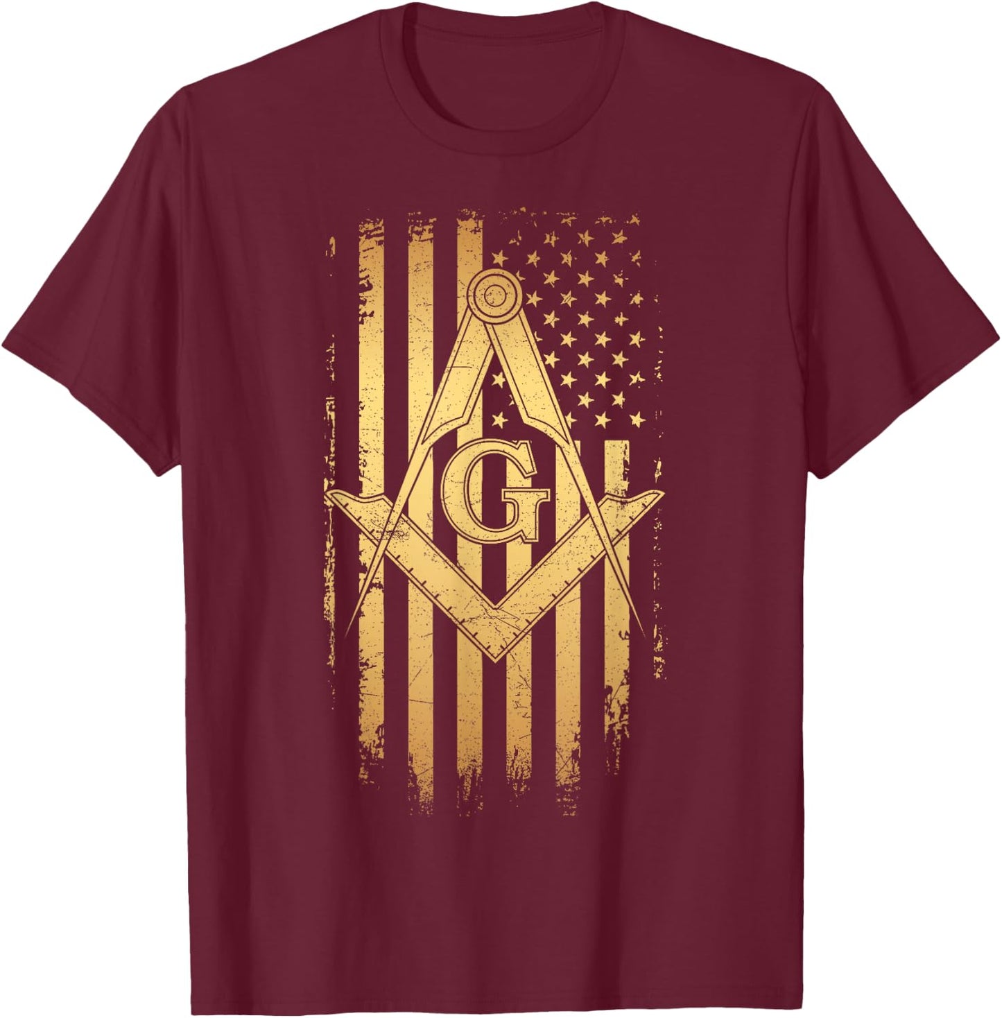 Masonic American Flag Square and Compass - Freemason T-Shirt - T-Shirt | Maroon