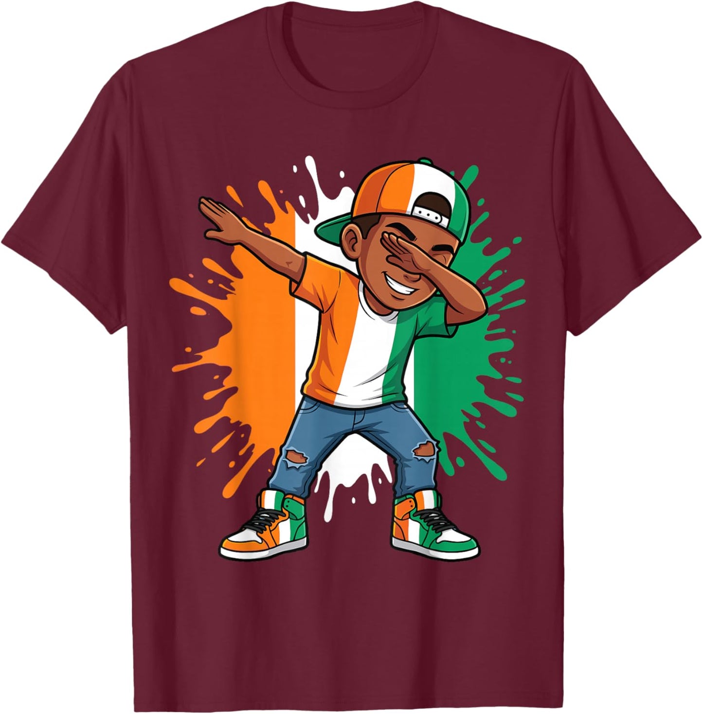 Ivory Coast Flag Dabbing Kid, Ivorian Boy, Côte D'Ivoire Boy T-Shirt - T-Shirt | Maroon