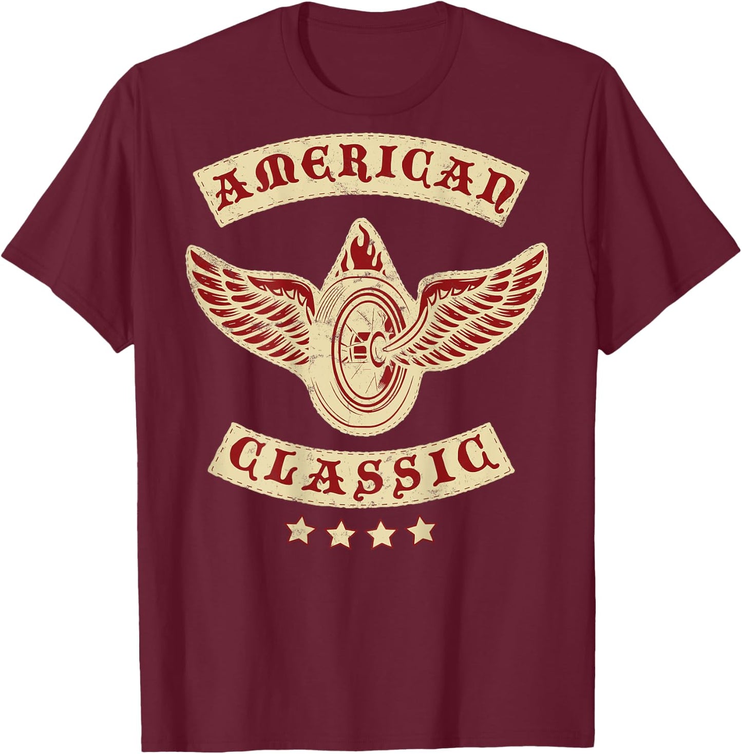 American Classic Motorcycle MC Biker T Shirt (Art on Back) T-Shirt - T-Shirt | Maroon