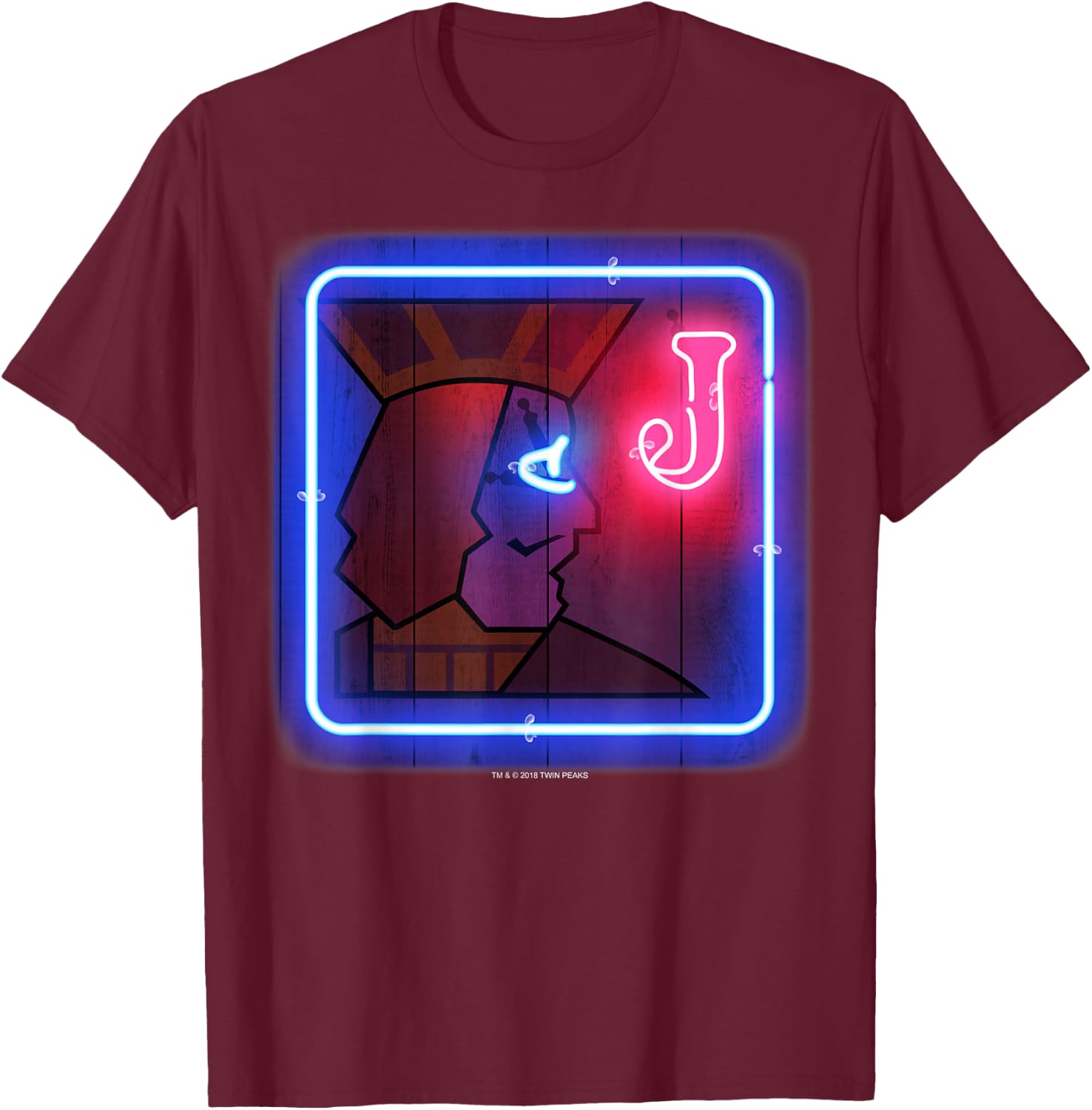 Twin Peaks One Eyed Jack's Classic Neon Bar Sign T-Shirt - T-Shirt | Maroon