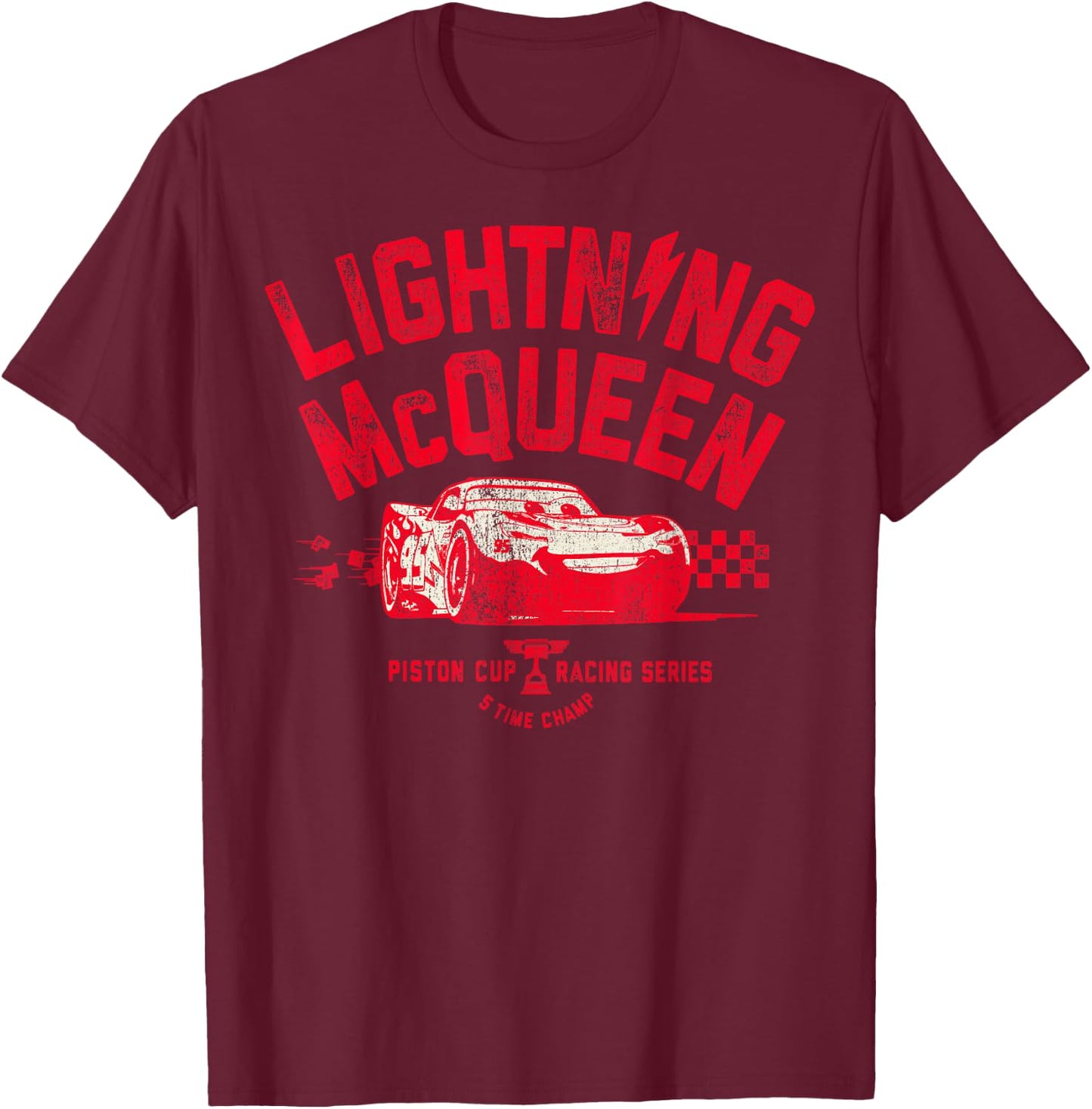 Disney Pixar Cars 3 Lightning McQueen Racing Vintage Badge T-Shirt - T-Shirt | Maroon