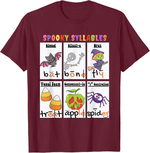 Spooky Syllables Funny Halloween T-Shirt - T-Shirt | Maroon