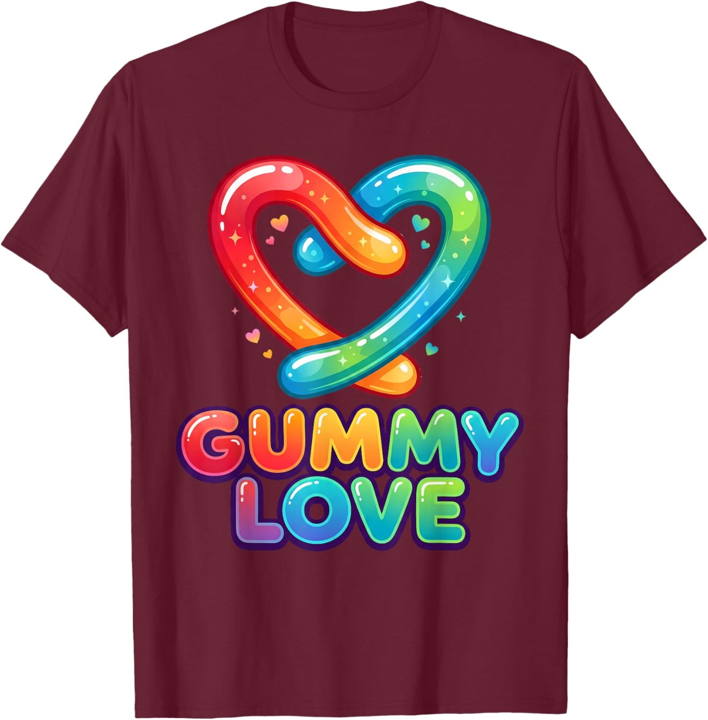 Gummy Love Worms Heart Cute Candy Valentine Graphic T-Shirt - T-Shirt | Maroon
