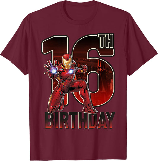 Marvel Iron Man 16th Birthday Action Pose Graphic T-Shirt - T-Shirt | Maroon