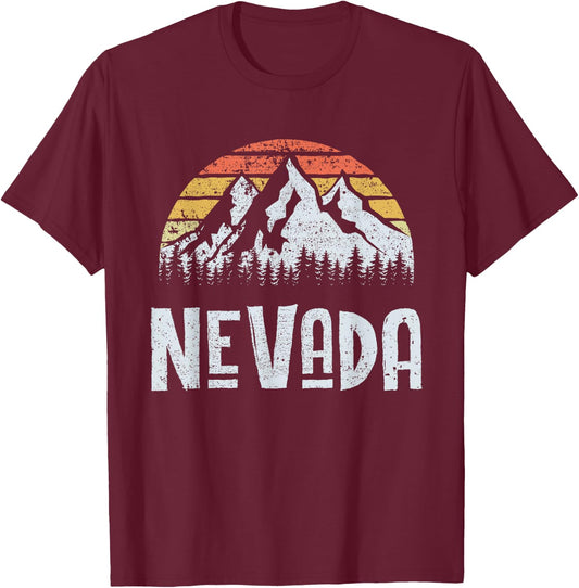 Vintage Retro NV Nevada Mountain State Sunrise T-Shirt - T-Shirt | Maroon