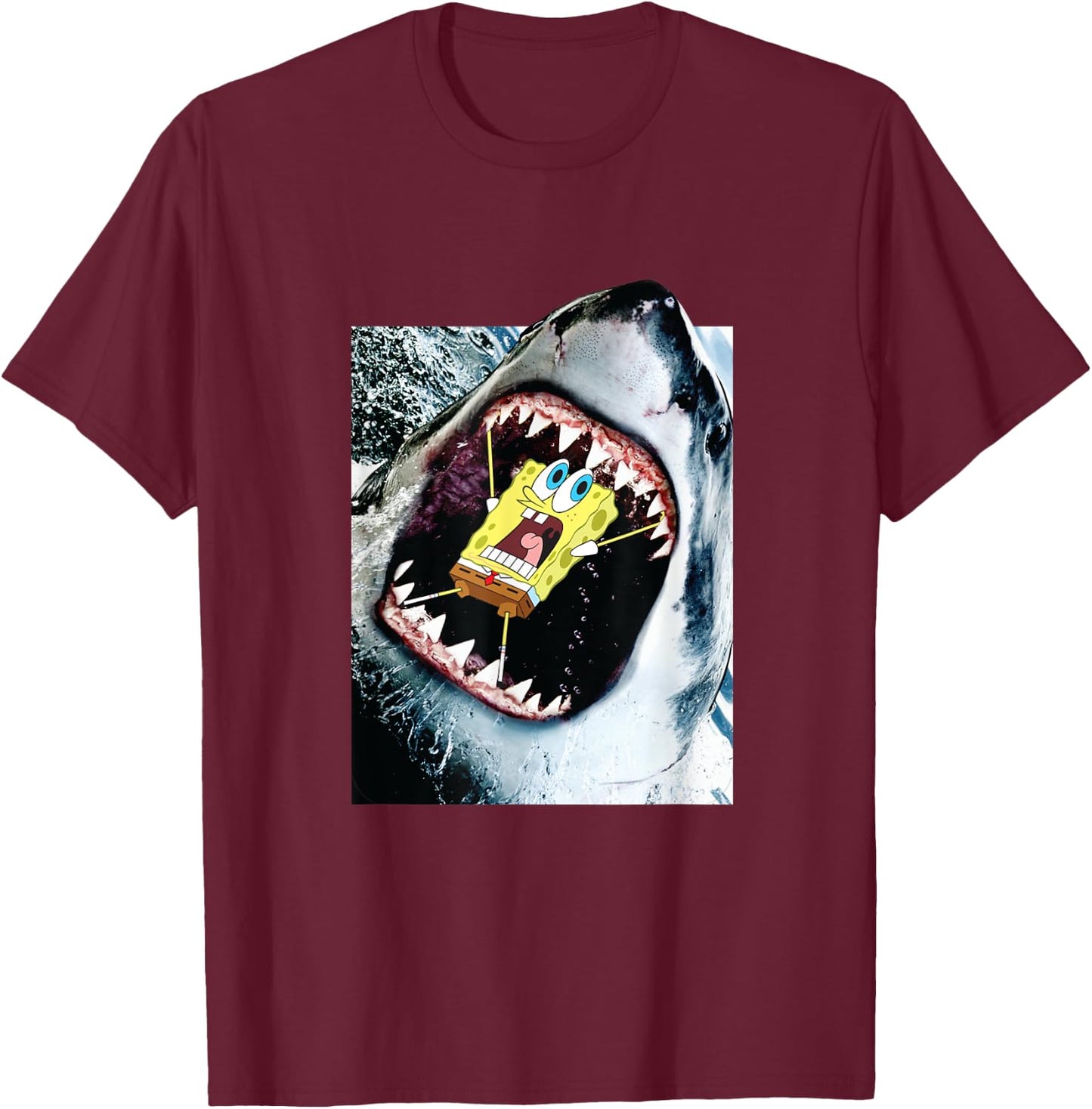 Shark Eating Spongebob Squarepants T-Shirt - T-Shirt | Maroon