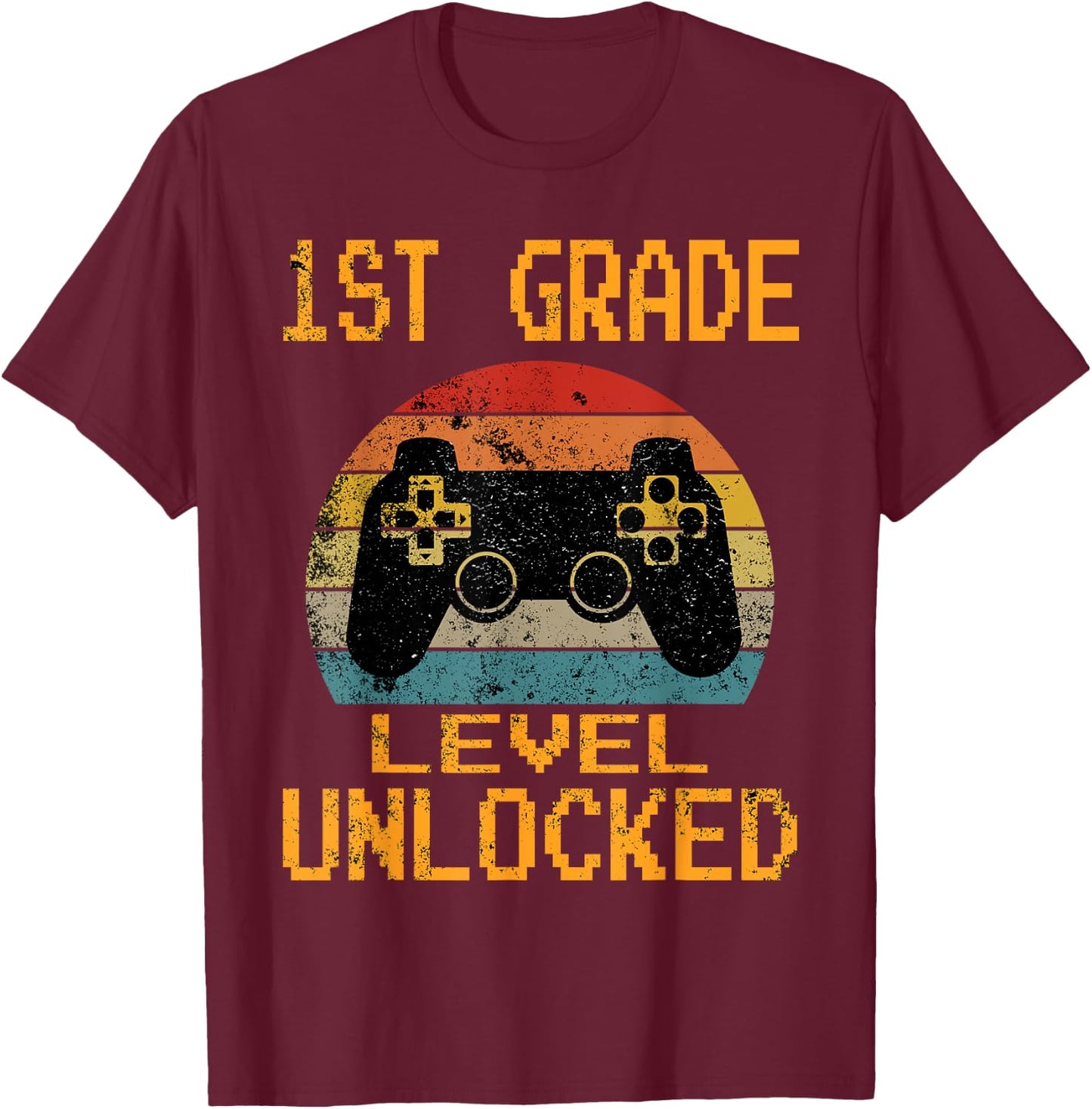 First Grade Level Unlocked Gamer 1st Day Of School Boys T-Shirt - T-Shirt | Maroon