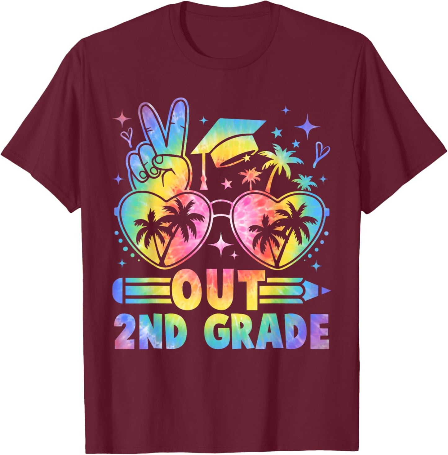 Peace Out Second Grade Cute Tie Dye Last Day Of 2nd Grade T-Shirt - T-Shirt | Maroon