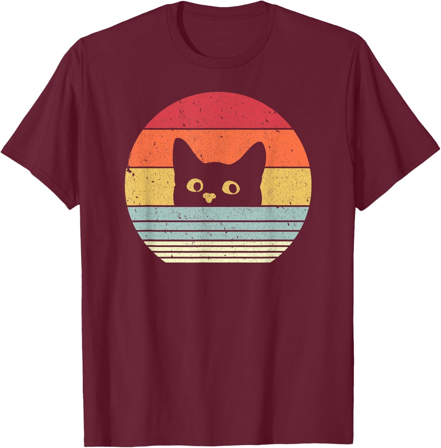 Cat Shirt. Retro Style T-Shirt - T-Shirt | Maroon