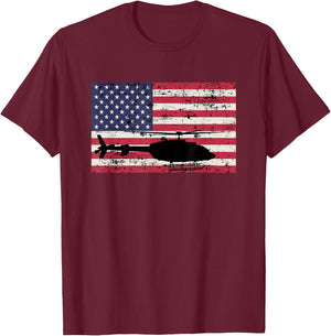 Patriotic Bell 407 helicopter American flag T-Shirt - T-Shirt | Maroon