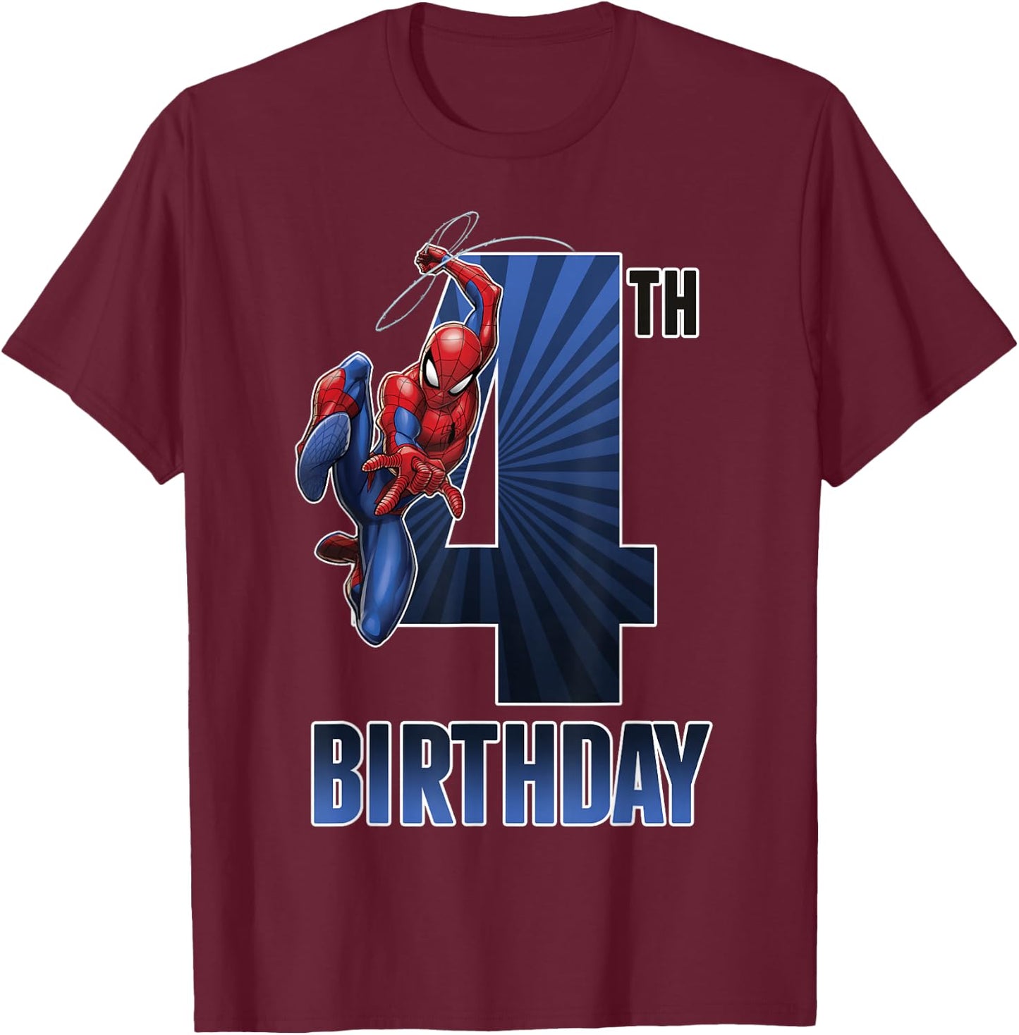 Marvel Spider-Man Swinging 4th Birthday Graphic Small T-Shirt - T-Shirt | Maroon