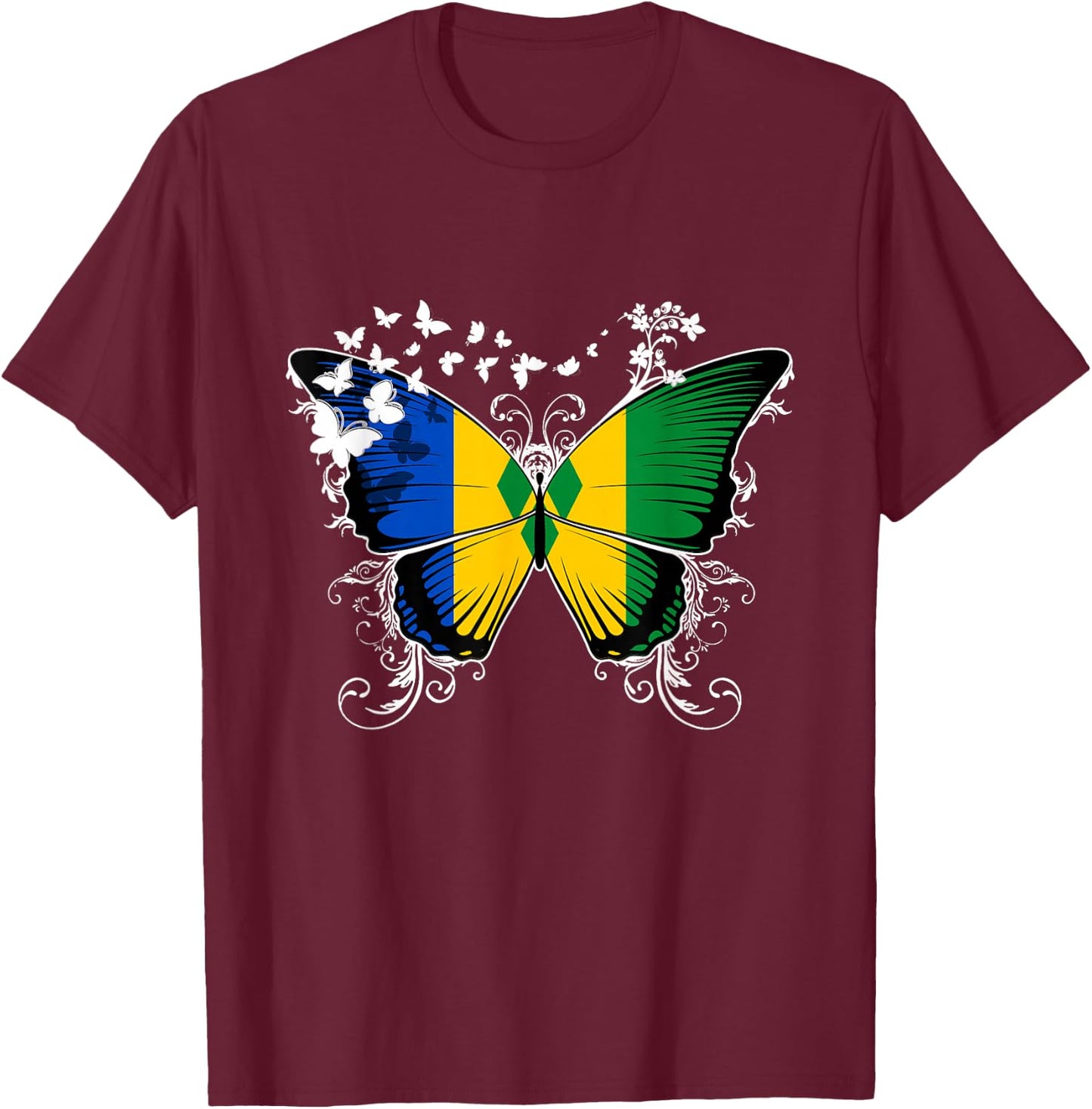 St. Vincent Flag Shirt Butterfly Graphic T Shirt T-Shirt - T-Shirt | Maroon