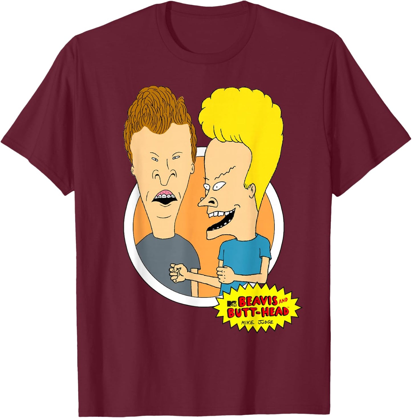 Beavis and Butt-Head Classic Circle Portrait T-Shirt - T-Shirt | Maroon