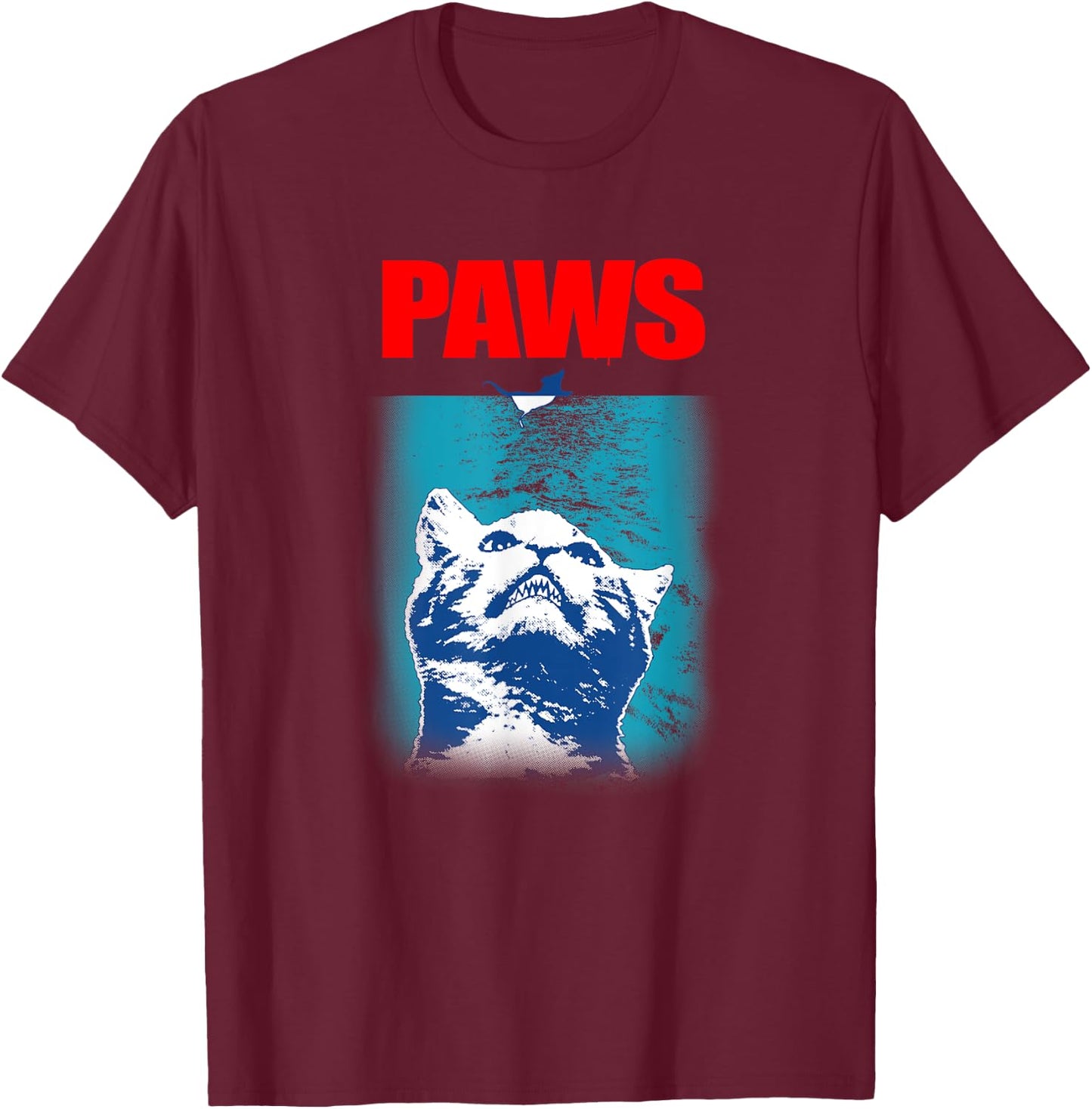 Paws Underwater Shark Attack Funny Cat Parody Gift Women Girls Kids T-Shirt - T-Shirt | Maroon