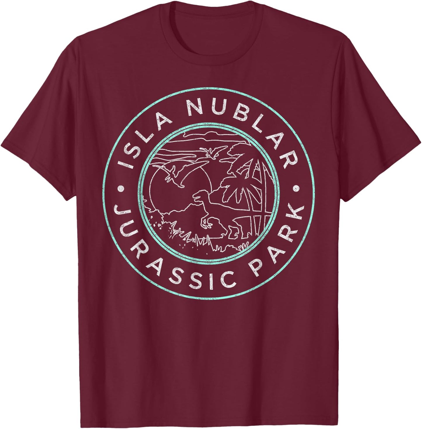 Jurassic Park Isla Nublar Badge Retro T-Shirt - T-Shirt | Maroon