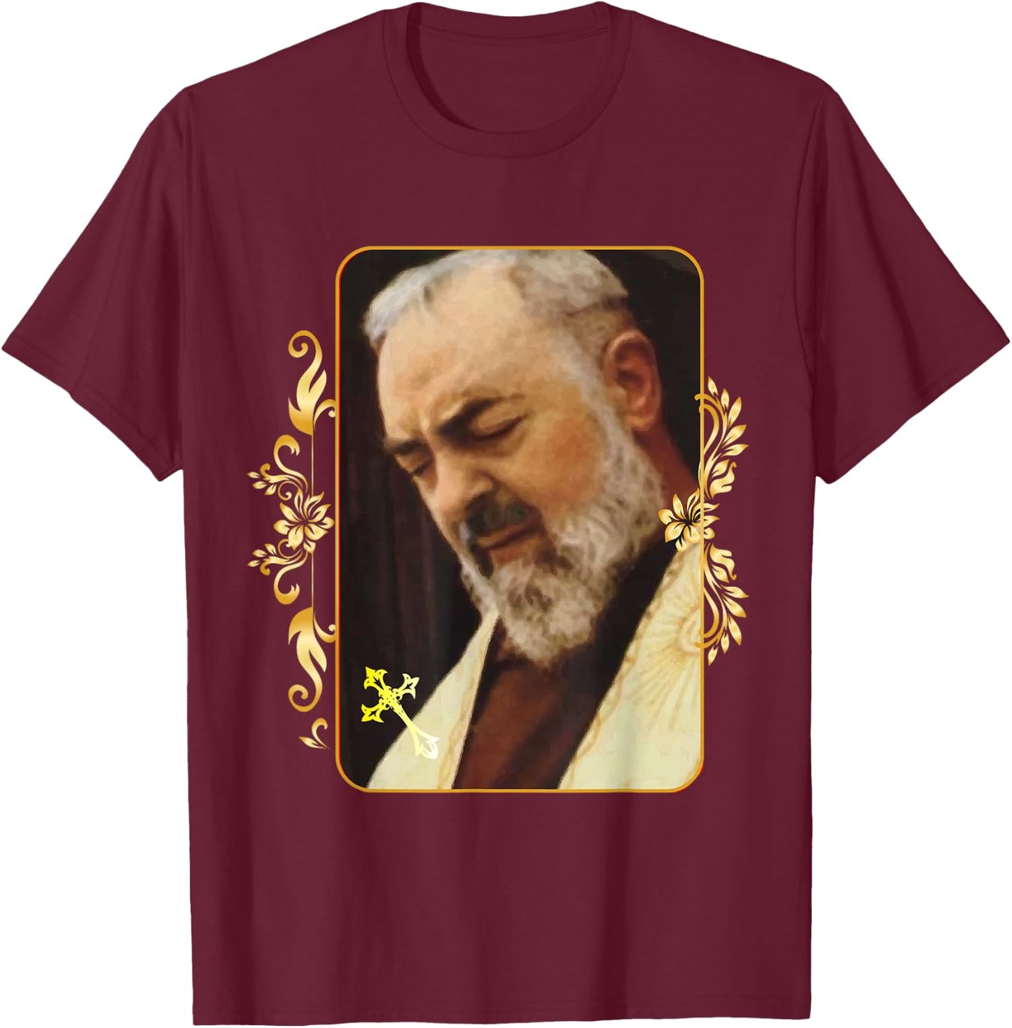 Religious Catholic St Padre Pio Of Pietrelcina T-Shirt - T-Shirt | Maroon