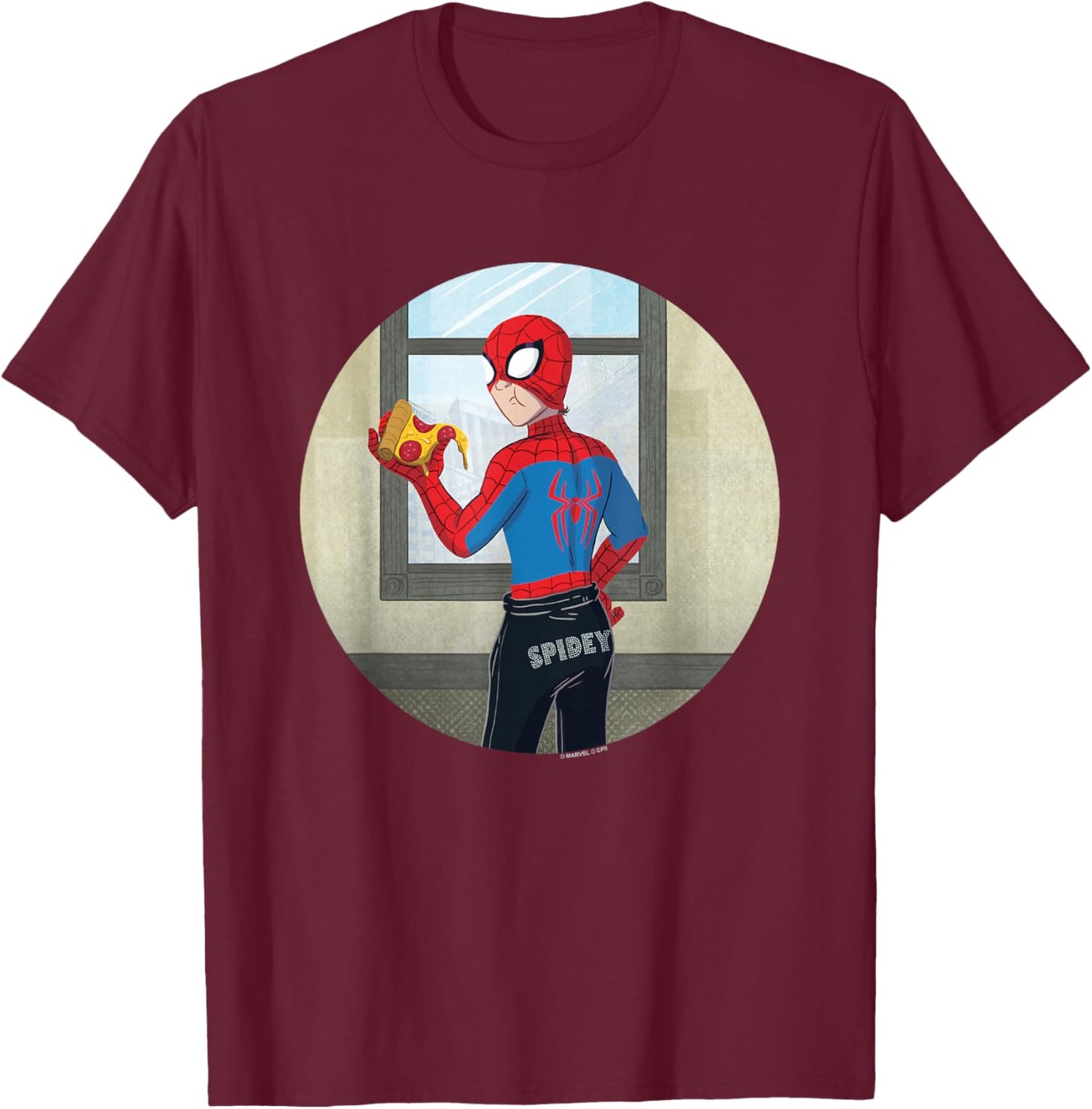Marvel Spider-Man: New Day Spidey Pizza Spotlight T-Shirt - T-Shirt | Maroon