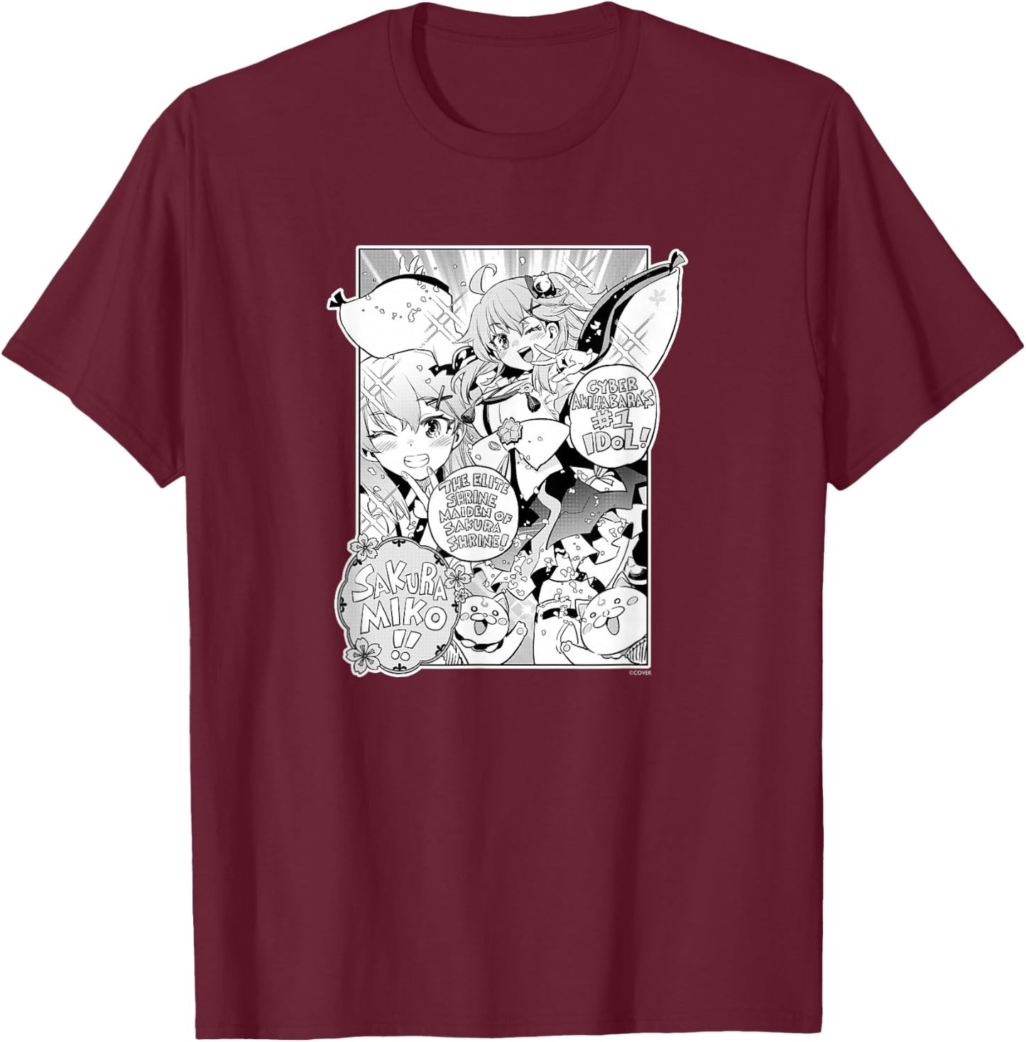 〈Sakura Miko〉Yamato Phantasia Manga Panel (English) T-Shirt - T-Shirt | Maroon