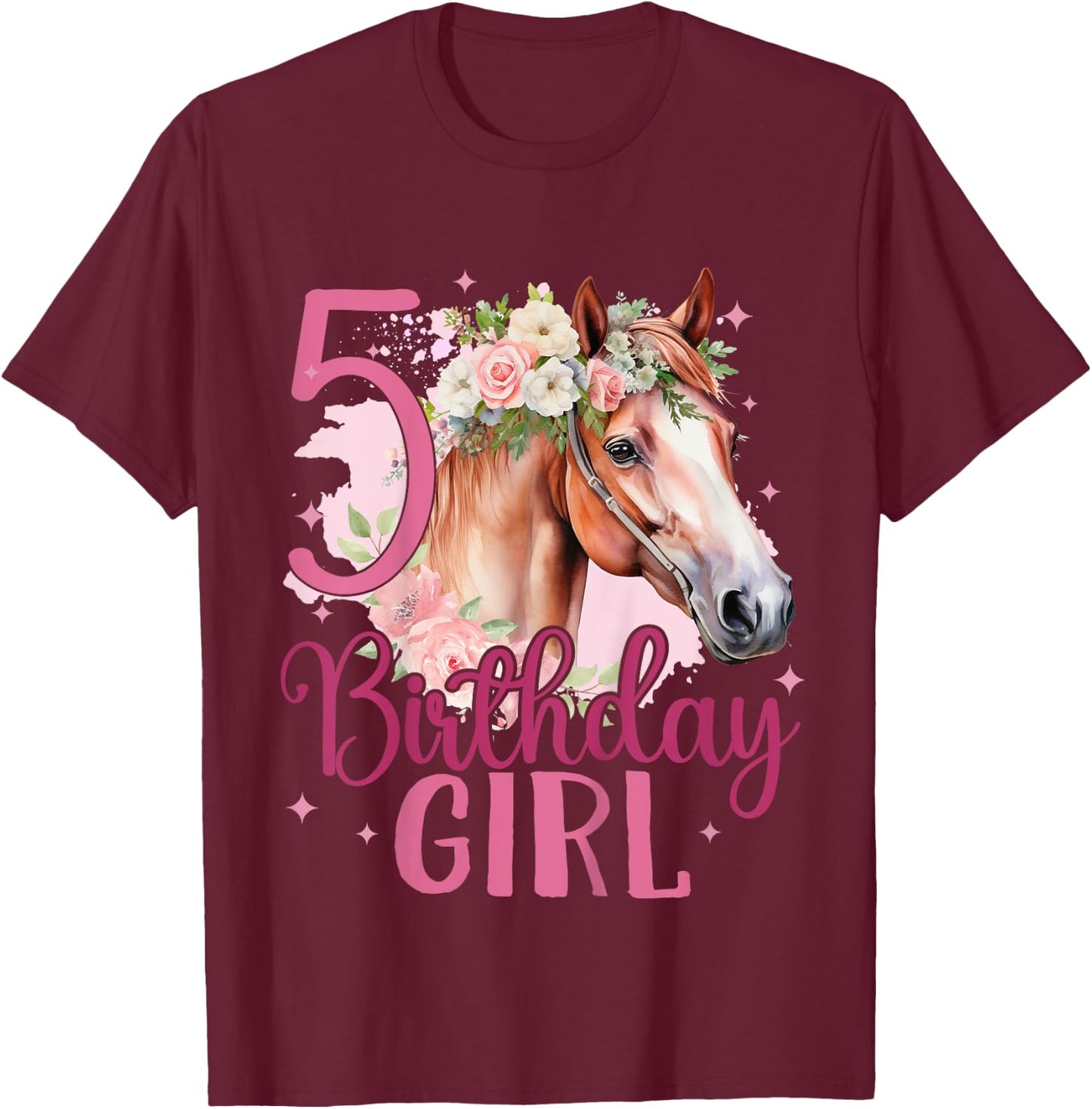 Kids 5th Birthday Horse Girl 5 Years Five Finally 5 Birthday T-Shirt - T-Shirt | Maroon
