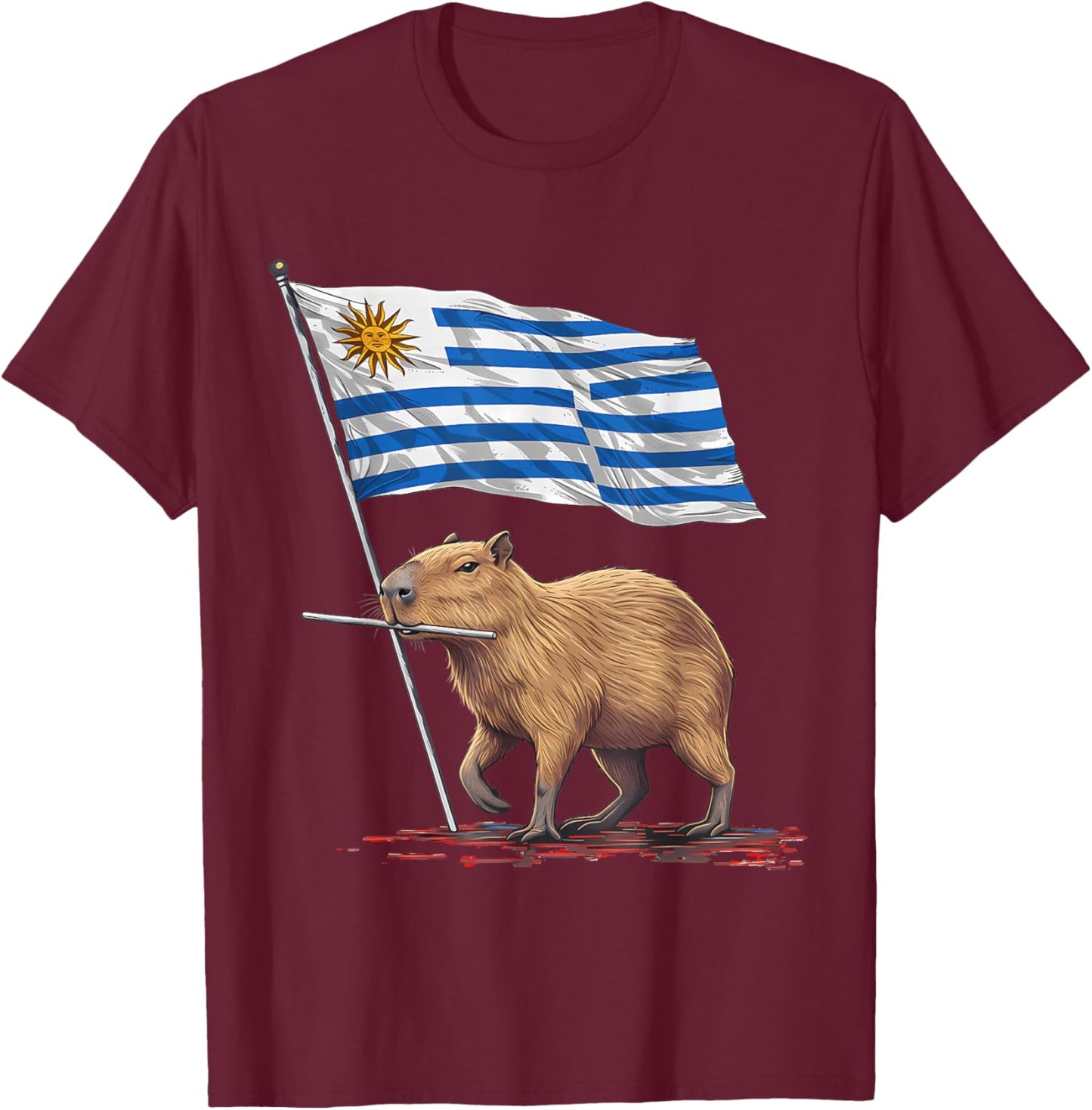 Uruguay Flag Capybara Uruguayan Pride T-Shirt - T-Shirt | Maroon
